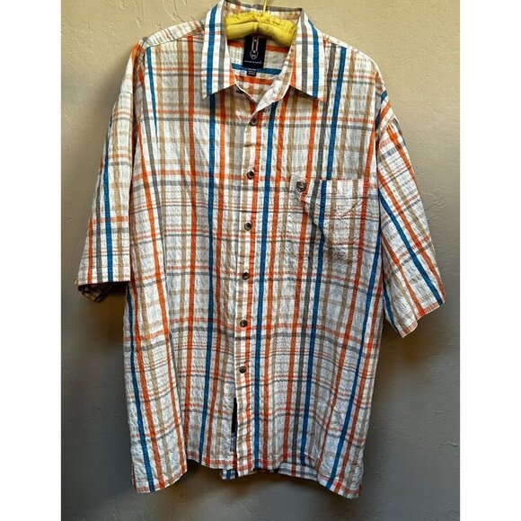 Phat Farm Mens Button Up Cotton Textured Multicolor Plaid Shirt XXL Short Sleeve - Picture 1 of 9